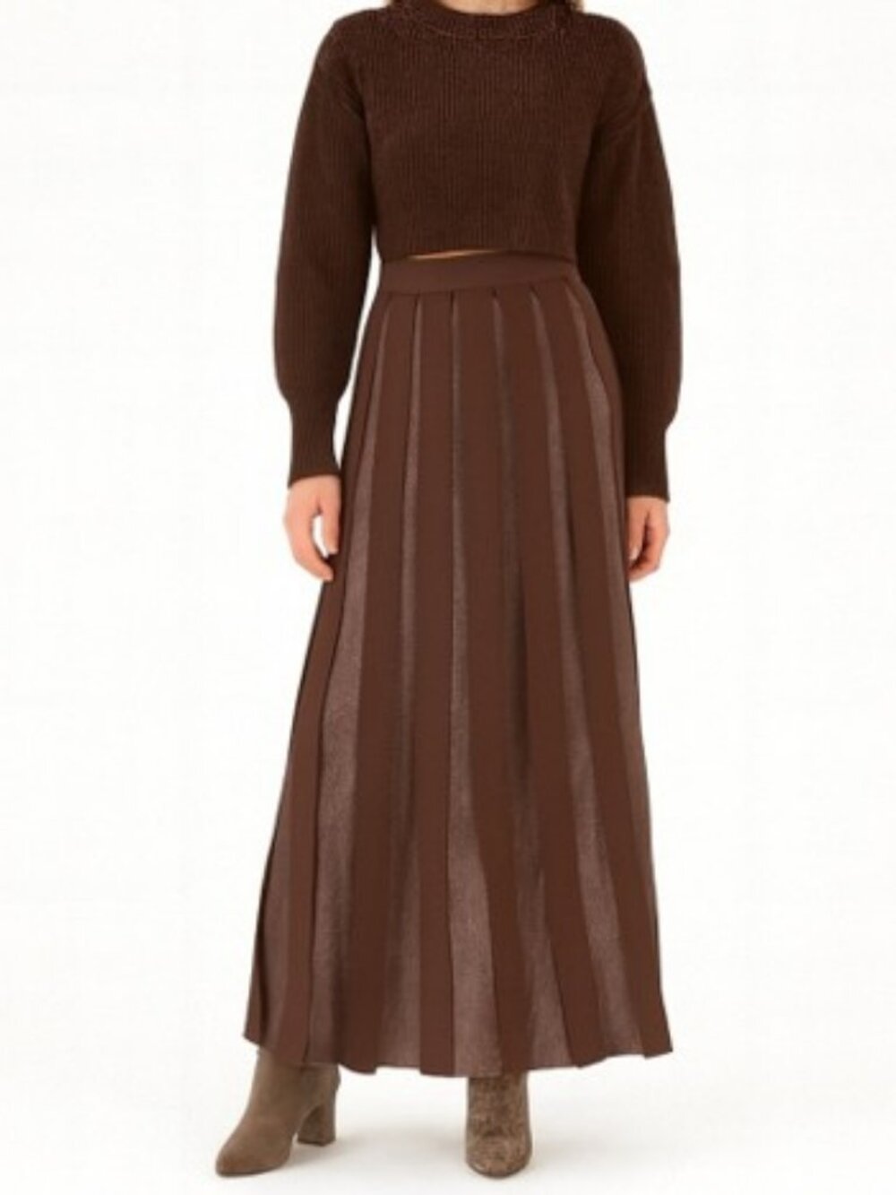 Anthropologie Sheer Pleated Maxi Skirt Brown Stretch S
